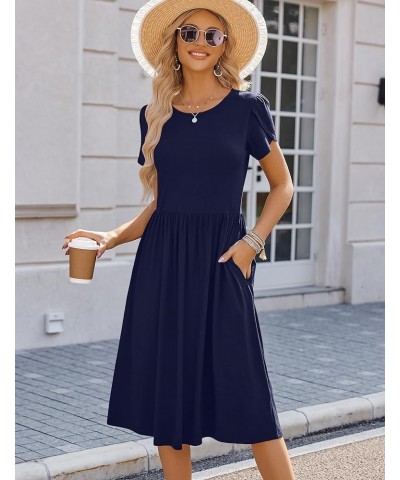 Women's Summer Short Sleeve A-Line Midi Dresses Casual Floral T-Shirt Dress Flowy Beach Sundress with Pockets Solid Blue $17....