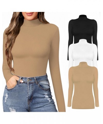 Women's Mock Turtle Neck Slim Fit Long Half Short Sleeve T Shirt Tight Tops Tee Long Sleeve Black/White/Mocha $31.71 T-Shirts