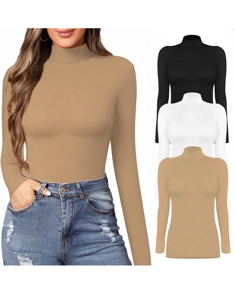 Women's Mock Turtle Neck Slim Fit Long Half Short Sleeve T Shirt Tight Tops Tee Long Sleeve Black/White/Mocha $31.71 T-Shirts