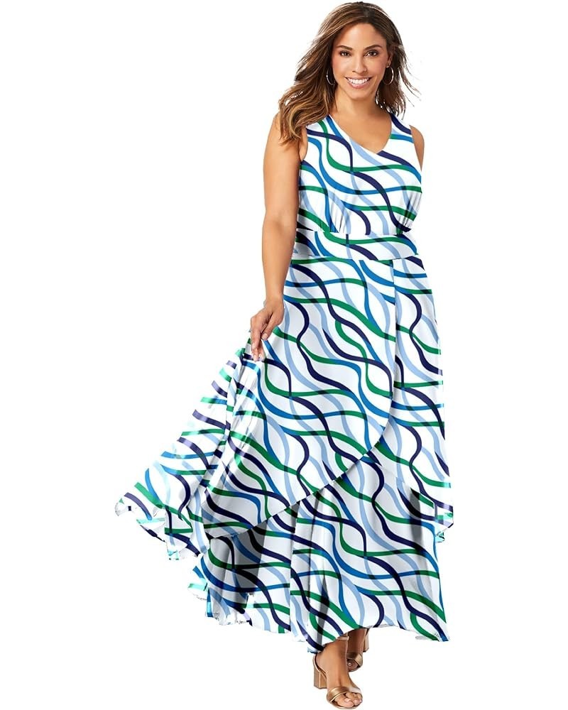 Women's Plus Size Georgette Flyaway Maxi Dress Kelly Green Ribbon $47.16 Dresses