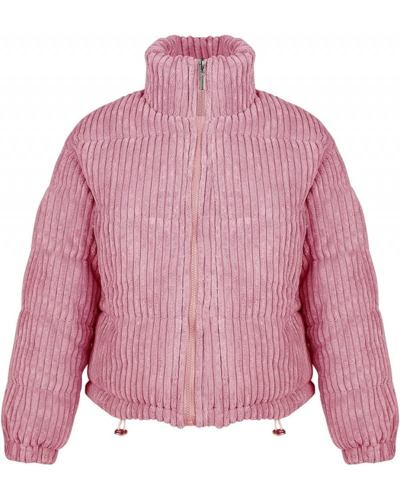 Women's Winter Puffer Down Corduroy Jacket Lightweight Padded Jacket Pink $17.14 Jackets