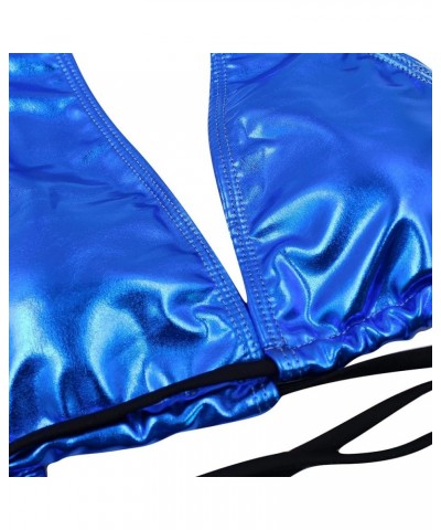 Women Rave Holographic Snakeskin Wrap Swimsuit Sexy Strappy Backless Bathing Suit Shiny Blue $12.71 Swimsuits