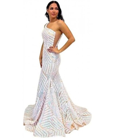 Women's One Shoulder Mermaid Prom Dress Long Glitter Sequin Formal Evening Gowns for Wedding Party Lace Up Back A- Colorfull ...