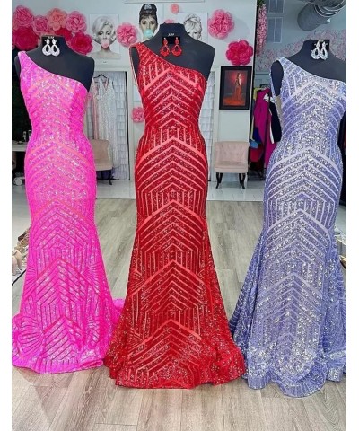 Women's One Shoulder Mermaid Prom Dress Long Glitter Sequin Formal Evening Gowns for Wedding Party Lace Up Back A- Colorfull ...