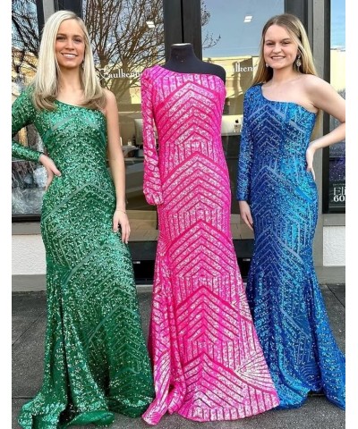 Women's One Shoulder Mermaid Prom Dress Long Glitter Sequin Formal Evening Gowns for Wedding Party Lace Up Back A- Colorfull ...