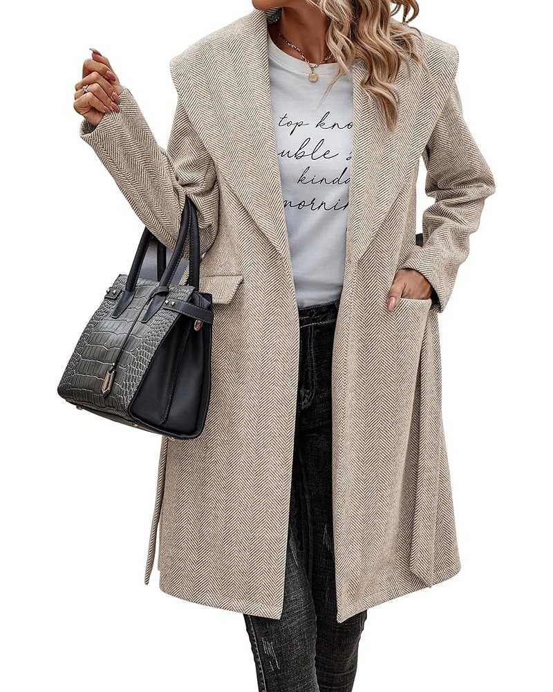 Women Coat Long Jacket: Winter Fashion Long Sleeve Lapel Casual Overcoat With Belt Khaki $30.55 Coats