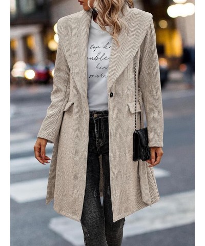 Women Coat Long Jacket: Winter Fashion Long Sleeve Lapel Casual Overcoat With Belt Khaki $30.55 Coats