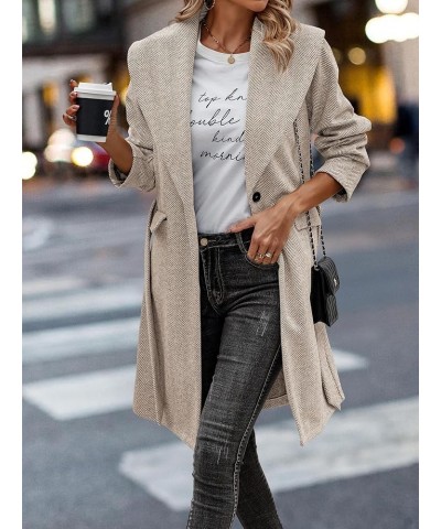 Women Coat Long Jacket: Winter Fashion Long Sleeve Lapel Casual Overcoat With Belt Khaki $30.55 Coats