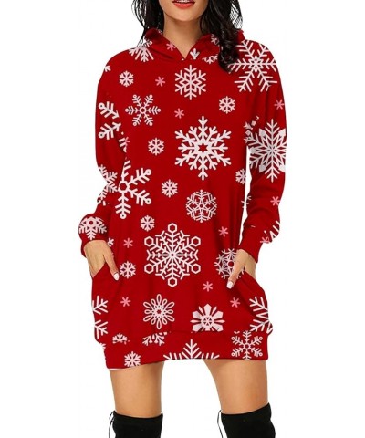 Christmas Pocket Hoodie Dress Long Sleeve Holiday Snowflake Graphic Pullover Tunic Casual Hooded Sweatshirt for Women Type C ...