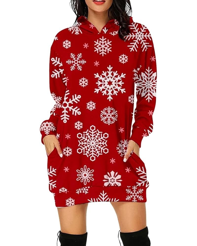 Christmas Pocket Hoodie Dress Long Sleeve Holiday Snowflake Graphic Pullover Tunic Casual Hooded Sweatshirt for Women Type C ...