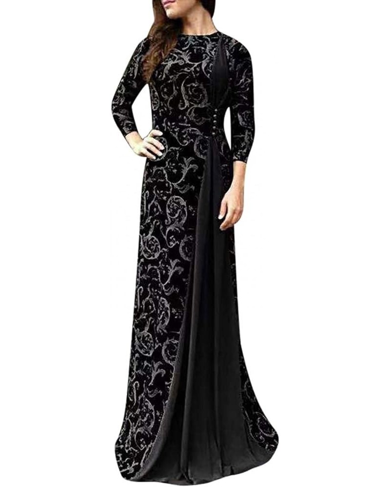 Women Muslim Lace Long Maxi Dress Kaftan Abaya Jilbab Long Sleeve Dress A-black $14.39 Dresses