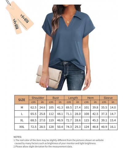 Women's Tops and Blouses Short Sleeve Business Casual Collared Tunic Shirt Blue Grey $16.32 Blouses