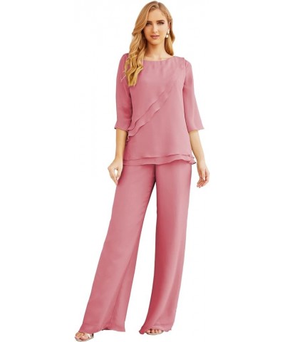 Chiffon Mother of The Bride Dress Plus Size Pant Suits Ruffle Layers Begonia Red $37.50 Suits