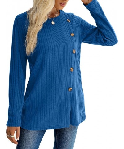 Long Sleeve Tops for Women Tunics Buttons Front Slit E4- Royal Blue $11.87 Tops