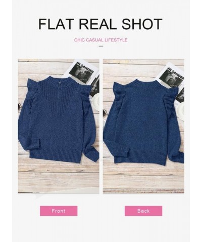 Womens Sweaters 2023 Ruffled Shoulder Long Sleeve Half Zip Pullover Polo V Neck Jumper Knit Tops Blue $19.18 Sweaters