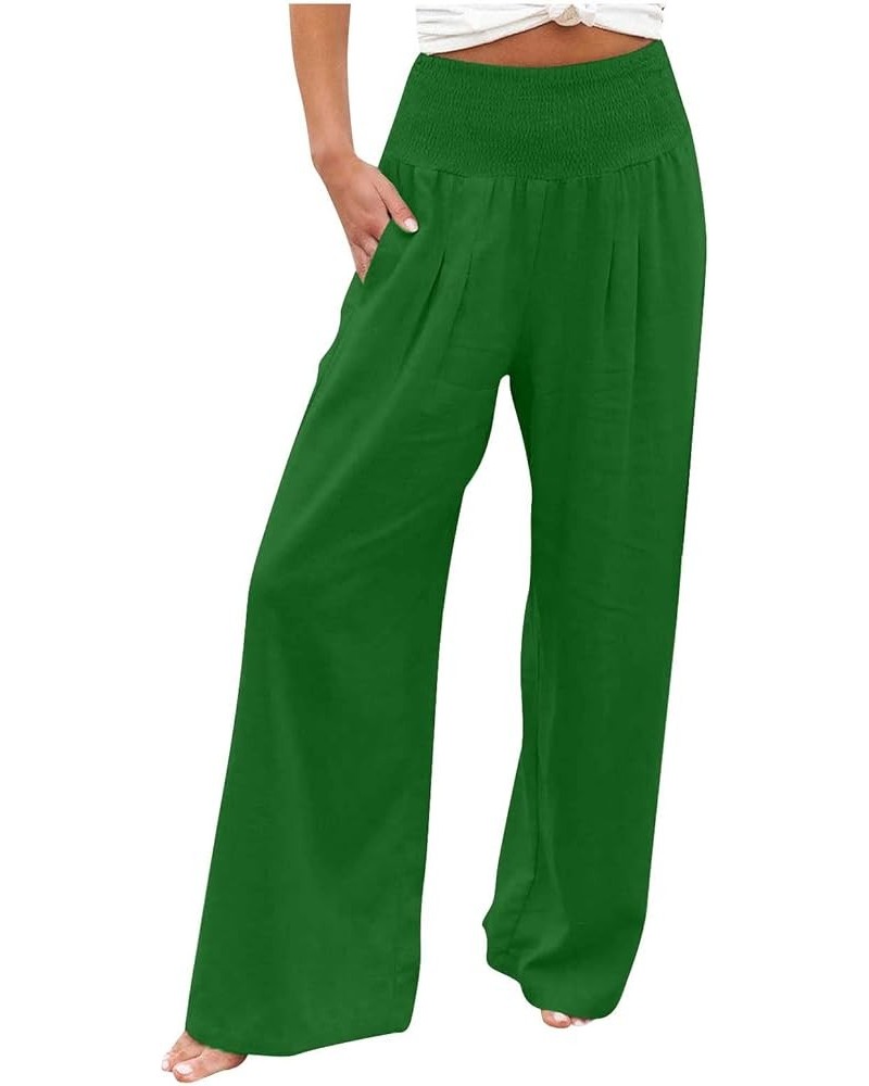 Palazzo Pants for Women Casual Cotton Linen Trousers Wide Leg High Waist Lounge Pant Fashion Printed Pant with Pockets 07-gre...