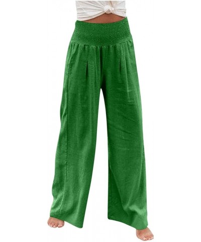 Palazzo Pants for Women Casual Cotton Linen Trousers Wide Leg High Waist Lounge Pant Fashion Printed Pant with Pockets 07-gre...