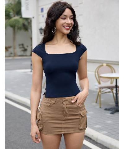 Short Sleeve Tight Shirts for Women Sexy Going Out Crop Tops Summer Basic Cute Slim Fit Y2K T-Shirts Black and Haze Blue $16....