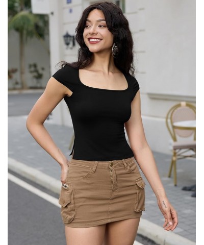 Short Sleeve Tight Shirts for Women Sexy Going Out Crop Tops Summer Basic Cute Slim Fit Y2K T-Shirts Black and Haze Blue $16....