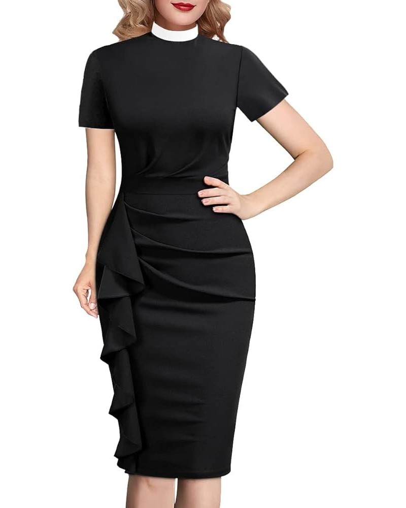 Catholic Church Black Women Clergy Mass Dress Stand Collar Sheath Dress Black $17.33 Dresses