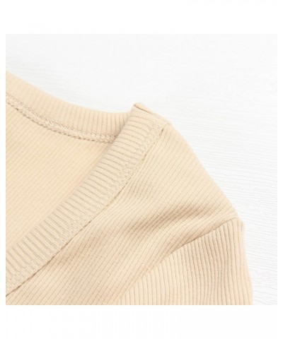 Women's Scoop Neck Ribbed Fitted Shirt Basic Short Sleeves Summer T Shirt Tops Khaki $13.77 T-Shirts