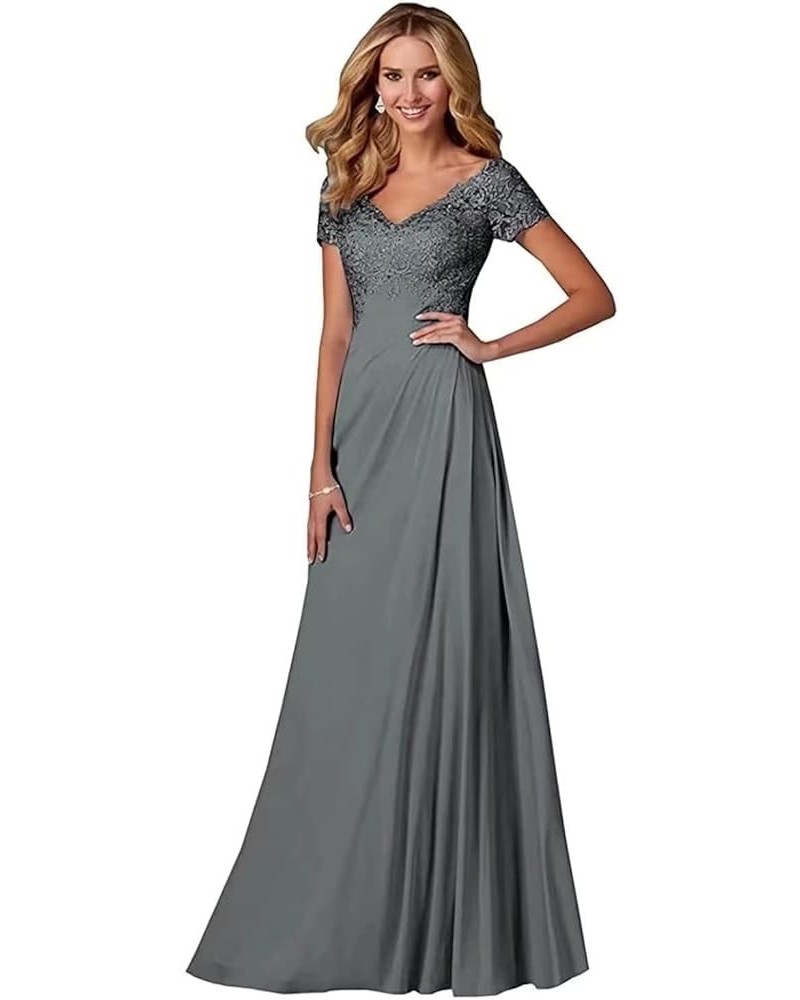 Lace Appliques Mother of The Bride Dresses for Women Chiffon Long Formal Evening Gown with Sleeves Grey $36.00 Dresses