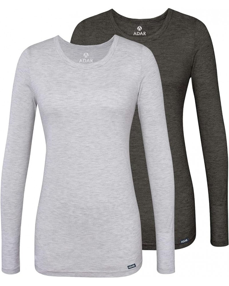 Adar Underscrubs for Women 2 Pack - Long Sleeve Underscrub Comfort Tee Heather Charcoal / Marl Gray $13.81 Tops