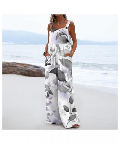 Women Casual Loose Long Bib Pants Patchwork Wide Leg Jumpsuits Baggy Linen Rompers Summer Overalls with Pockets M31-gray $24....