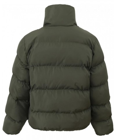 Women's Stand Collar Puffer Jacket Oblique Zip Up Quilted Coat Ivy Green $16.45 Jackets