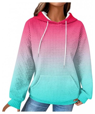 Hoodies for Women Casual Round Neck Gradient Printed Long Sleeve Sweatshirt Loose Pullover Hooded Sweatshirt Top 1-hot Pink $...