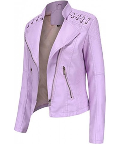 Women's Faux Leather Moto Jacket Slim Thin Leather Jacket Light Pink $20.02 Coats