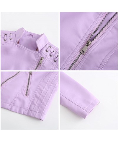 Women's Faux Leather Moto Jacket Slim Thin Leather Jacket Light Pink $20.02 Coats