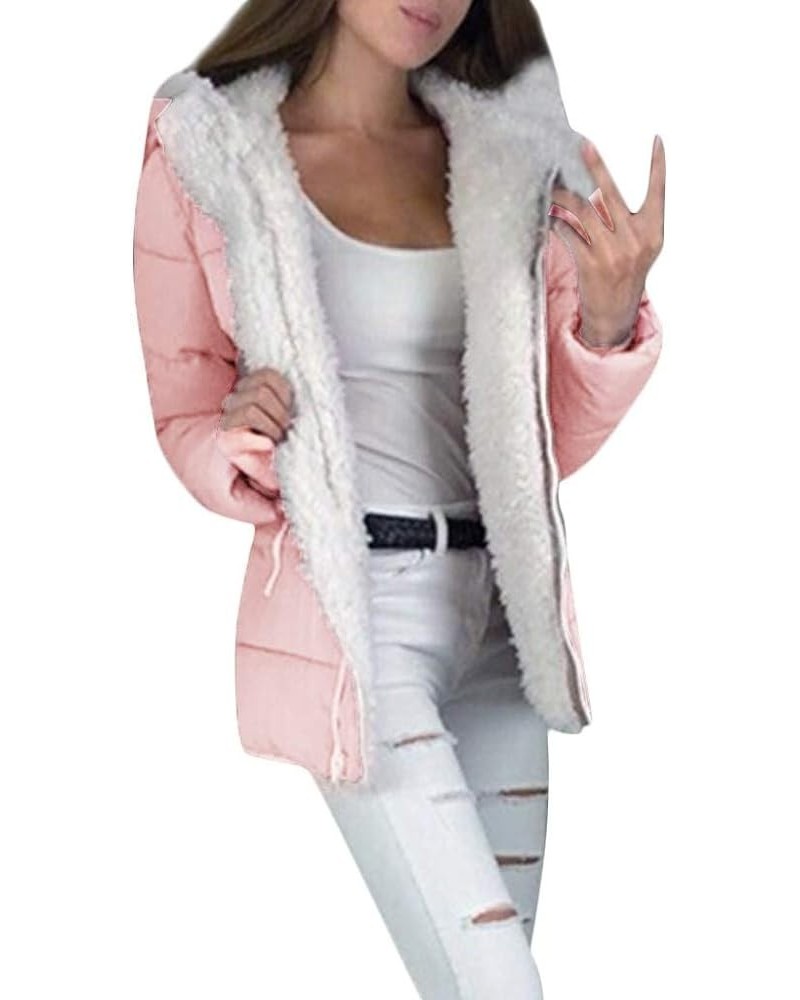 Womens Plus Size Fall Fashion 2023 Jackets Chunky Faux Shearling Long Sleeve Fleece Hooded Cardigans Oversized Coats 04 Pink ...