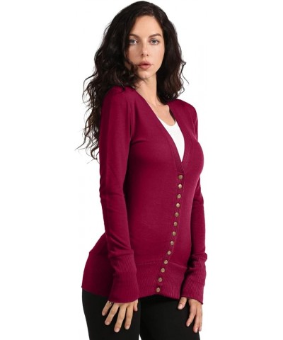 Womens Snap Button Sweater Cardigan with Ribbed Detailed S-3XL Wine $10.04 Sweaters