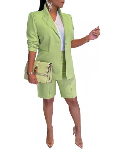 Womens 2 Piece Blazer Outfits Lapels Open Front Suit Jacket and Bermuda Shorts Set 02 Light Green $25.91 Others