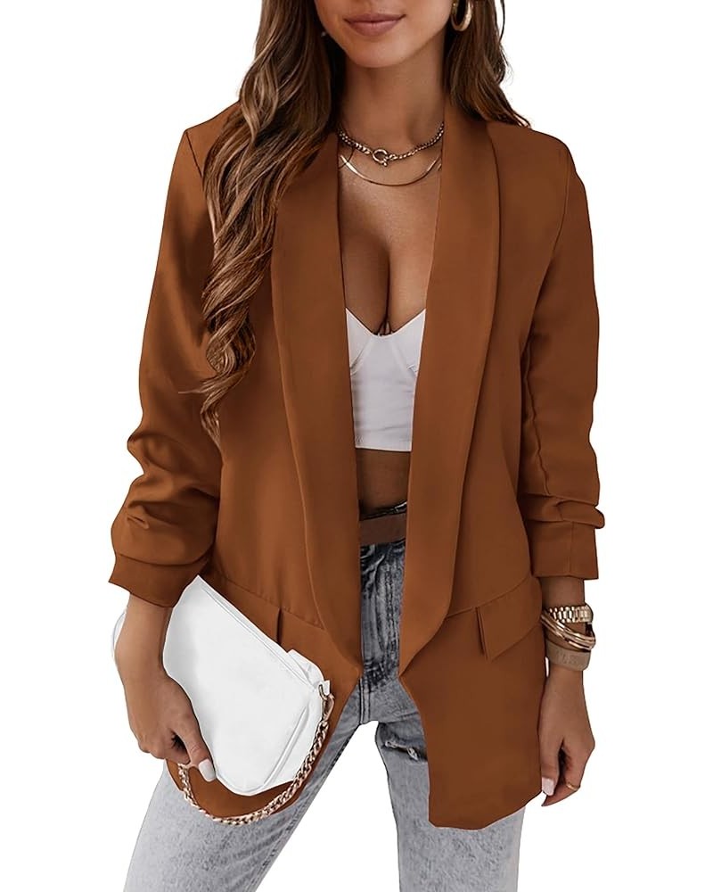 Womens Fall Fashion 2024 Casual Blazers Long Sleeve Open Front Work Suit Office Blazer Jackets with Pockets Brown $26.32 Blazers