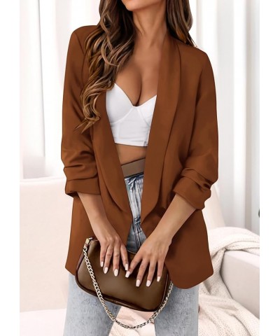 Womens Fall Fashion 2024 Casual Blazers Long Sleeve Open Front Work Suit Office Blazer Jackets with Pockets Brown $26.32 Blazers