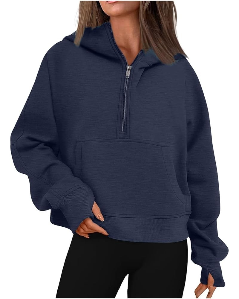 Oversized Sweatshirt for Women Casual Zip Up Cropped Pullover Trendy Long Sleeve Drop Shoulder Tops with Pockets B-navy $9.00...