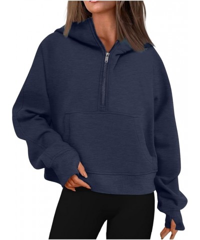 Oversized Sweatshirt for Women Casual Zip Up Cropped Pullover Trendy Long Sleeve Drop Shoulder Tops with Pockets B-navy $9.00...