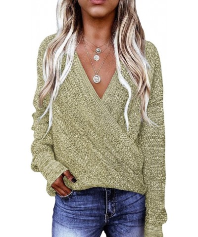 Womens 2023 Elegant Deep V Neck Wrap Long Sleeve Chunky Cable Knit Jumper Pullover Sweaters Green 02 $24.29 Sweaters