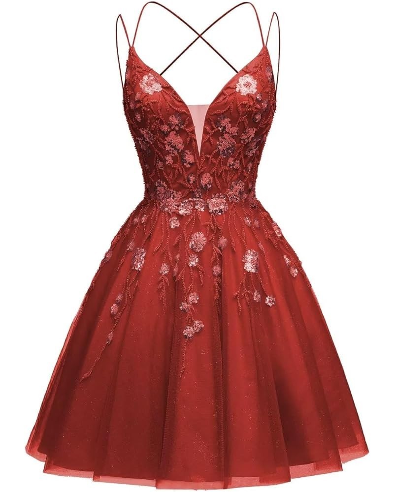 Lace Appliques Homecoming Dresses Short Tulle Prom Dress Cocktail Party Gowns Evening Dress Wine Red $32.00 Dresses