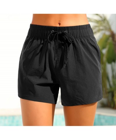 Women's Board Shorts with Pockets High Waisted Swim Shorts Quick Dry Bathing Suit Shorts with Liner 3 inches Black-1 $9.89 Sw...