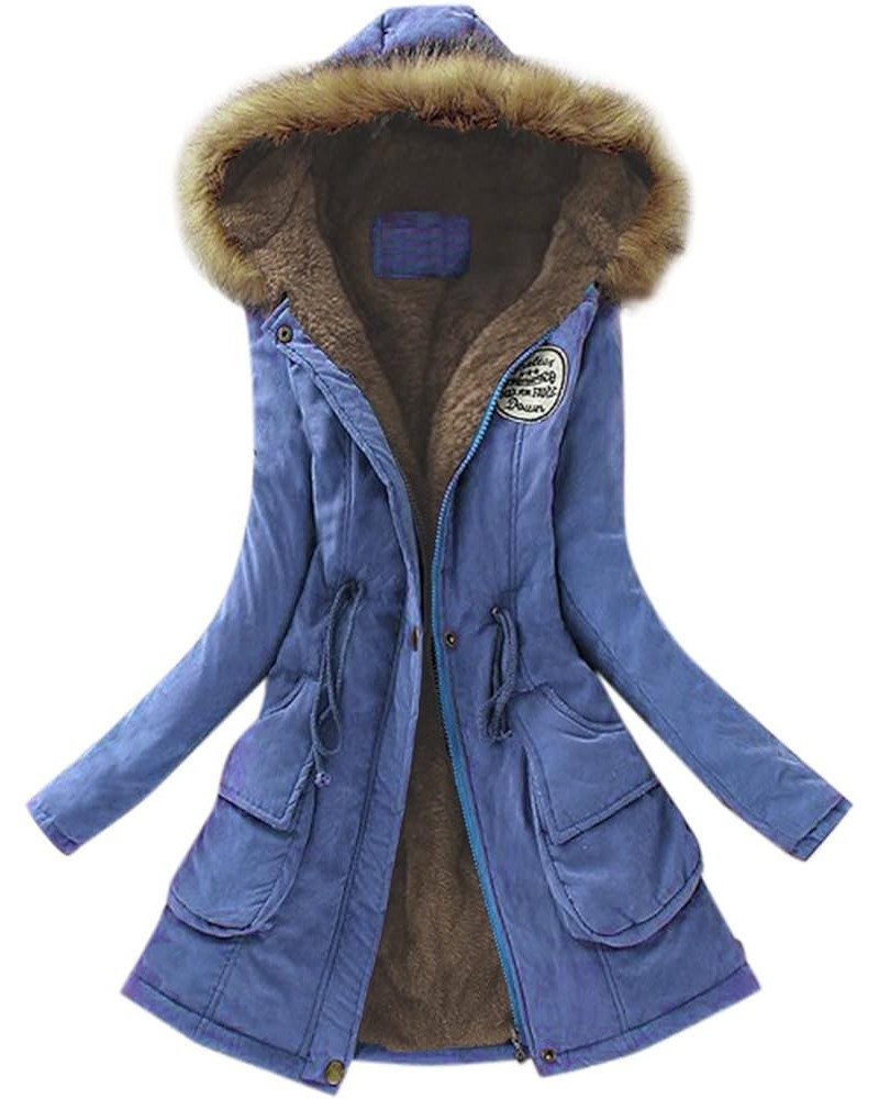 Warm Winter Coats for Women Sherpa Lined Parkas Jacket Thickened Windproof Outerwear with Fur Hood Plus Size Coat B2-dark Blu...