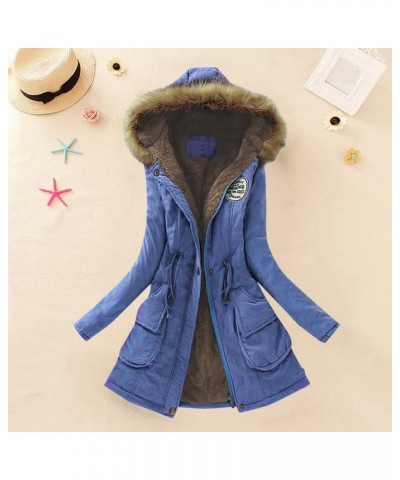 Warm Winter Coats for Women Sherpa Lined Parkas Jacket Thickened Windproof Outerwear with Fur Hood Plus Size Coat B2-dark Blu...