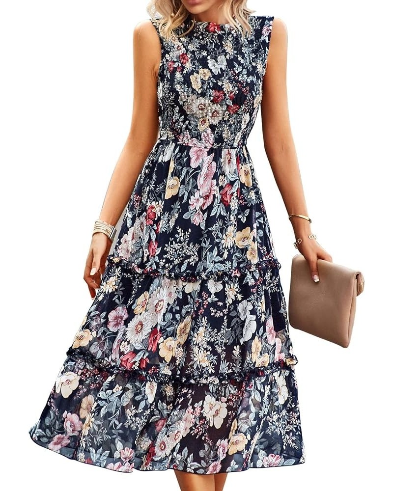 Women's Dress 2023 Summer Casual Boho Dress Floral Print Ruffle Sleeveless High Waist Midi Beach Dresses 1-1 Black Floral $25...