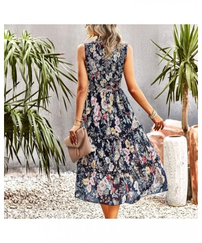 Women's Dress 2023 Summer Casual Boho Dress Floral Print Ruffle Sleeveless High Waist Midi Beach Dresses 1-1 Black Floral $25...