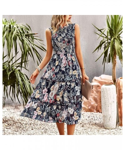 Women's Dress 2023 Summer Casual Boho Dress Floral Print Ruffle Sleeveless High Waist Midi Beach Dresses 1-1 Black Floral $25...