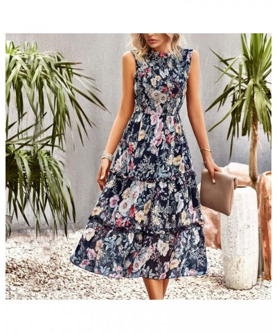 Women's Dress 2023 Summer Casual Boho Dress Floral Print Ruffle Sleeveless High Waist Midi Beach Dresses 1-1 Black Floral $25...