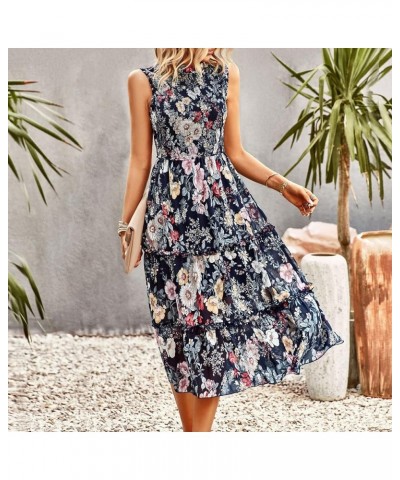 Women's Dress 2023 Summer Casual Boho Dress Floral Print Ruffle Sleeveless High Waist Midi Beach Dresses 1-1 Black Floral $25...