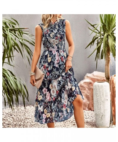 Women's Dress 2023 Summer Casual Boho Dress Floral Print Ruffle Sleeveless High Waist Midi Beach Dresses 1-1 Black Floral $25...